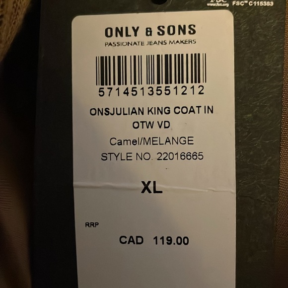 Only & Sons Men’s Overcoat XL - Picture 5 of 7